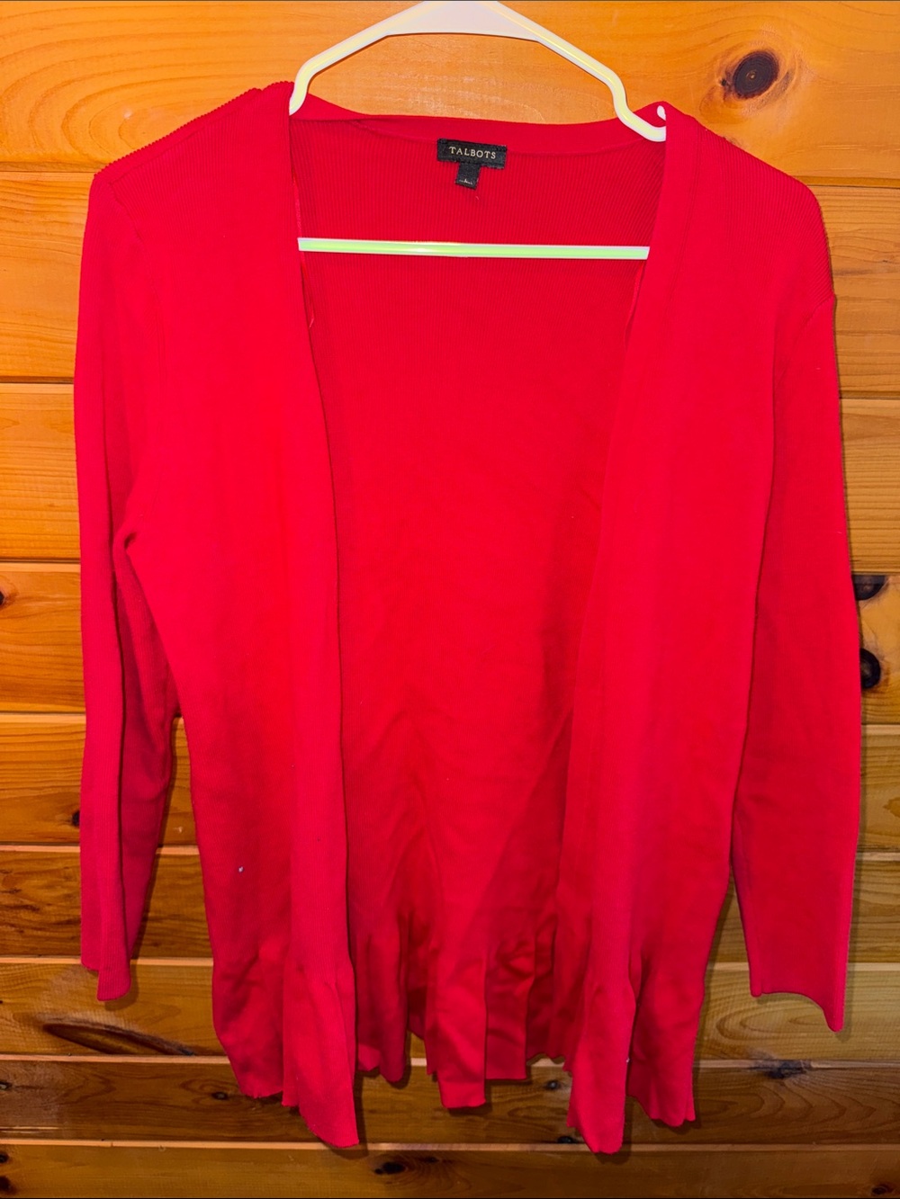 Talbots Bright Red Open-Front Lightweight Cardigan